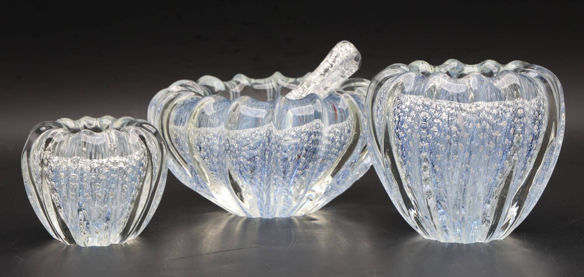 Set of 3 Blue Ercole Barovier "Bullicante" Murano Glass Vase for Barovier &