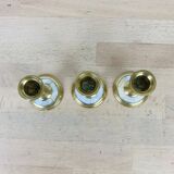 3 vintage mother-of-pearl and golden brass candlesticks