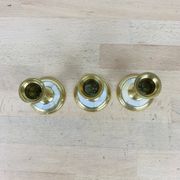 3 vintage mother-of-pearl and golden brass candlesticks