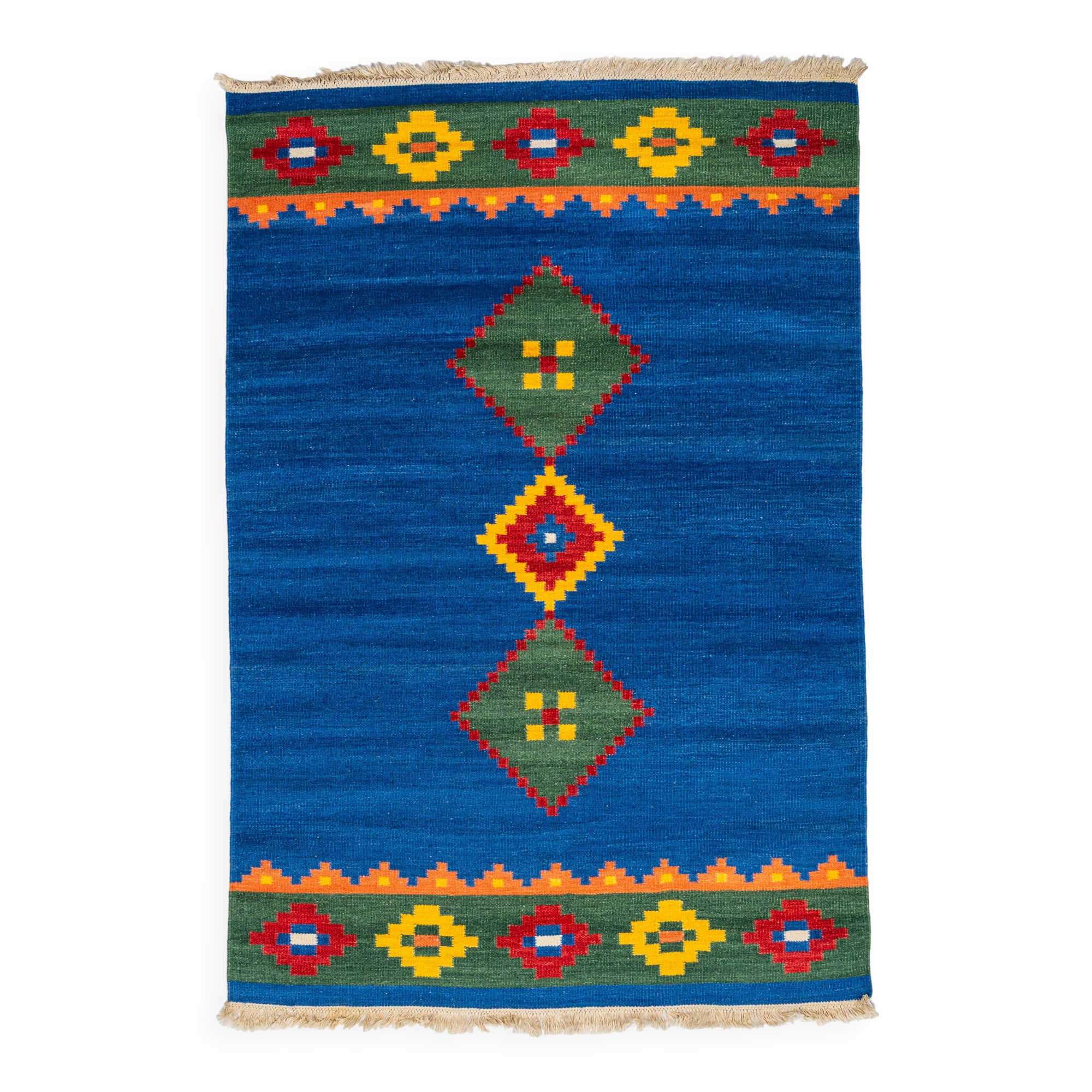 Scandinavian style vintage flat weave/kilim rug. 243 (254) x 164 cm = 96 (1