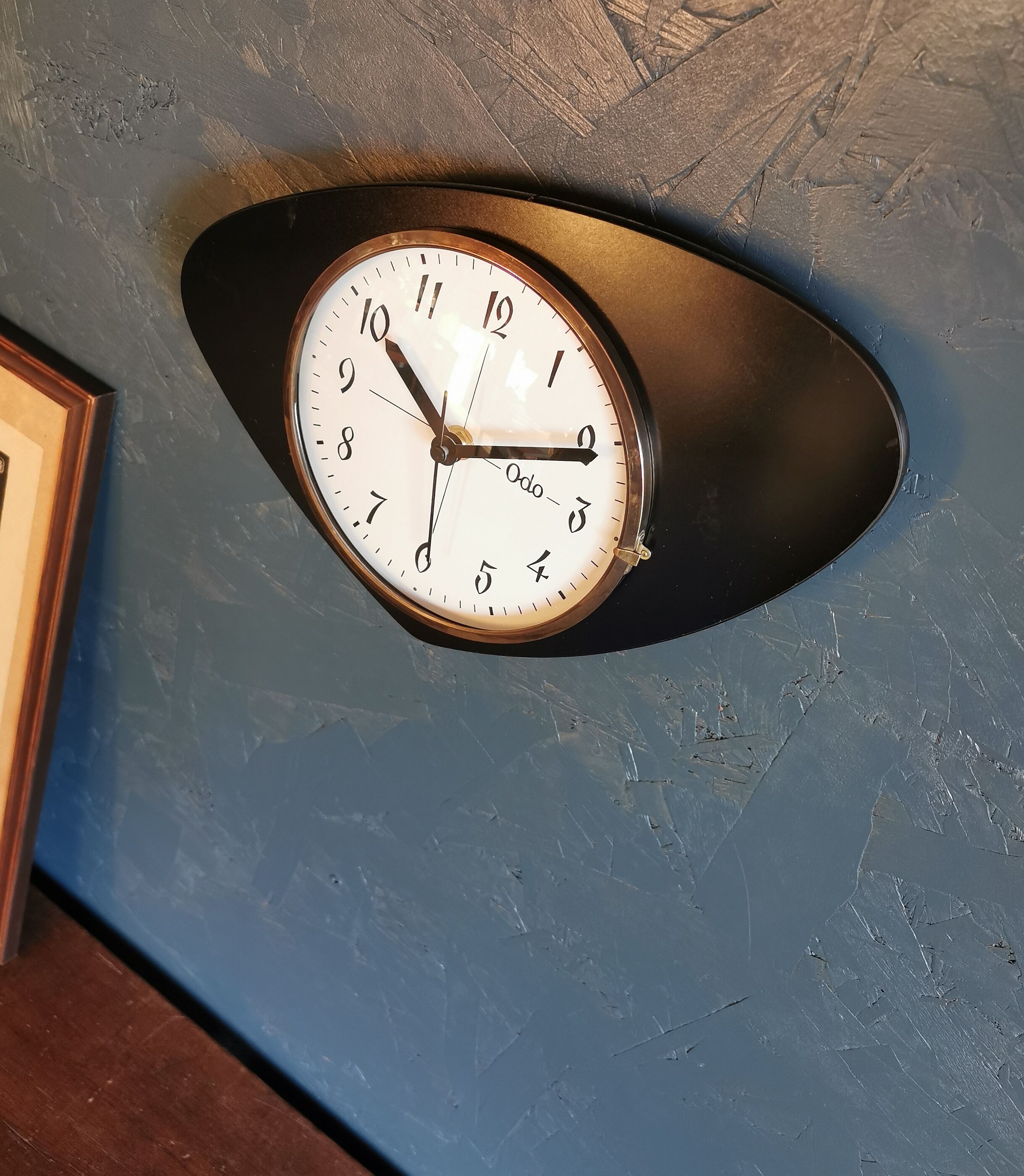 Vintage formica clock asymmetrical silent wall clock "black odo"