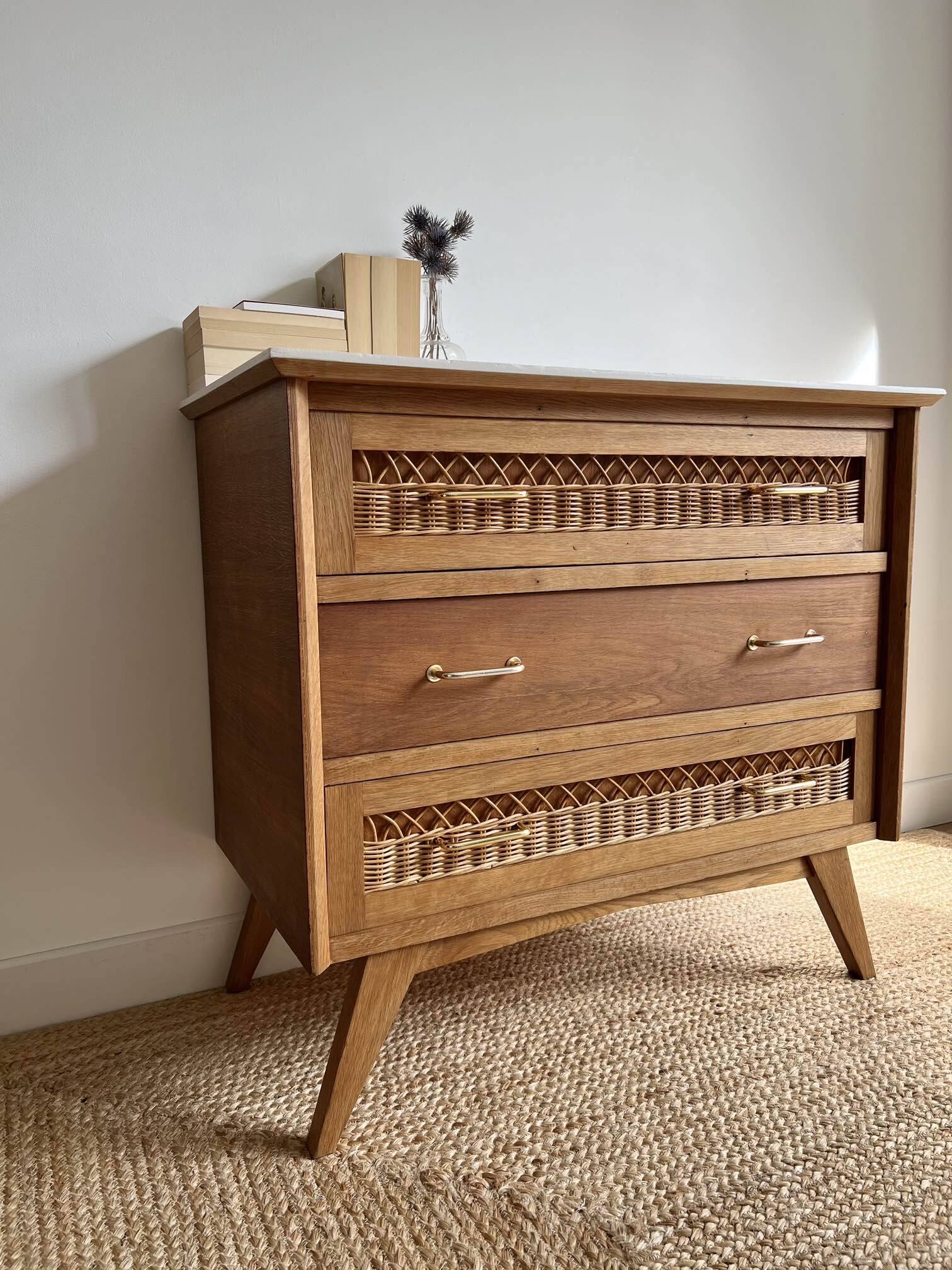 vintage rattan chest of drawers