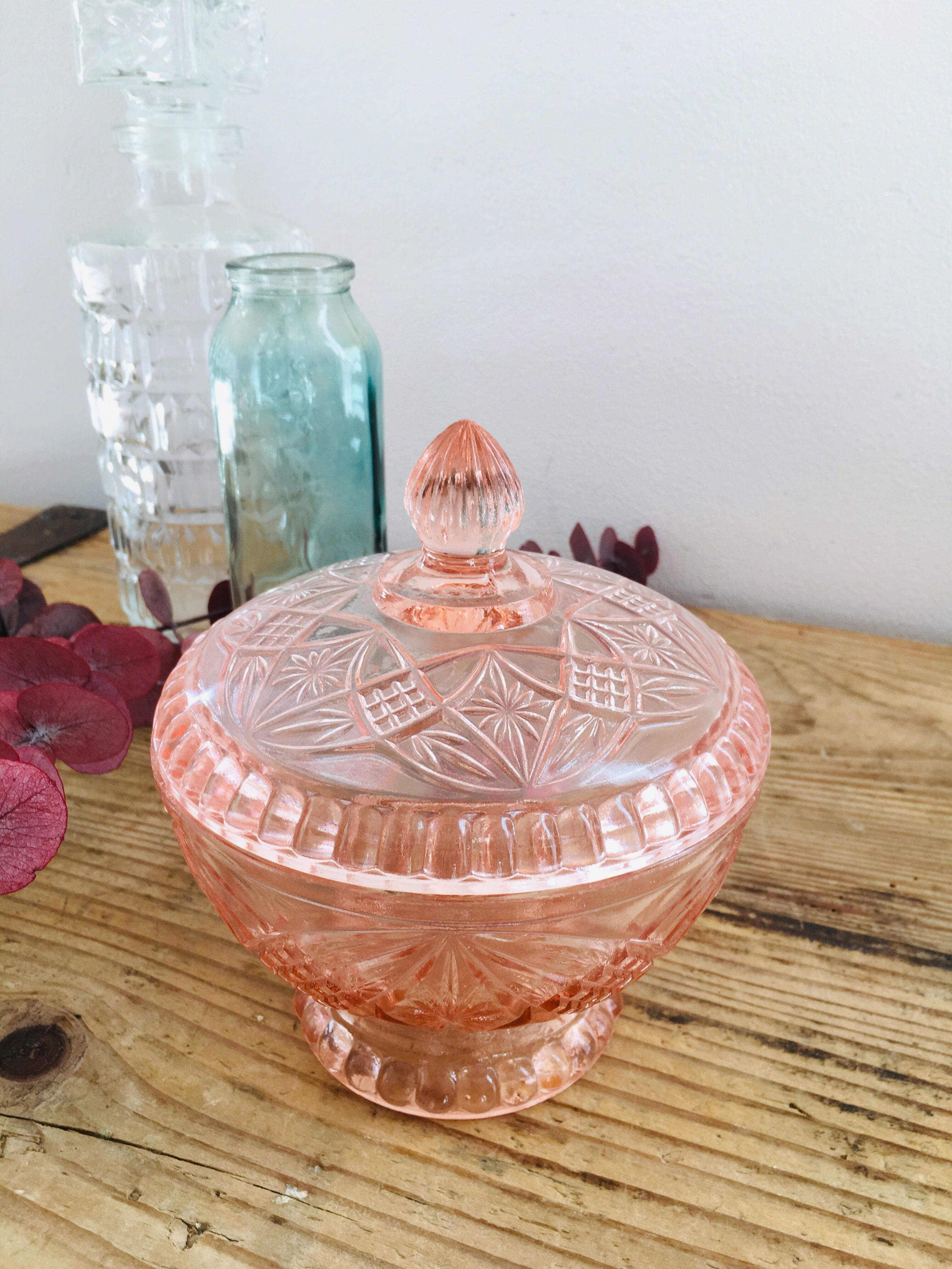 Pink glass candy box