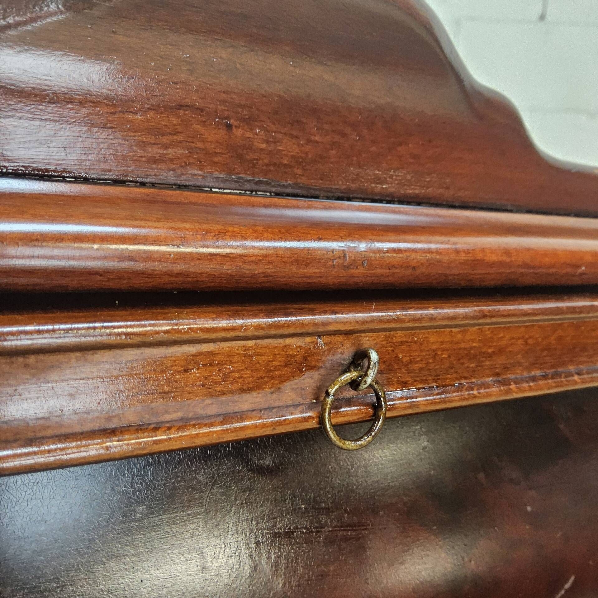 Antique walnut side table / tea table with drawer, shelves