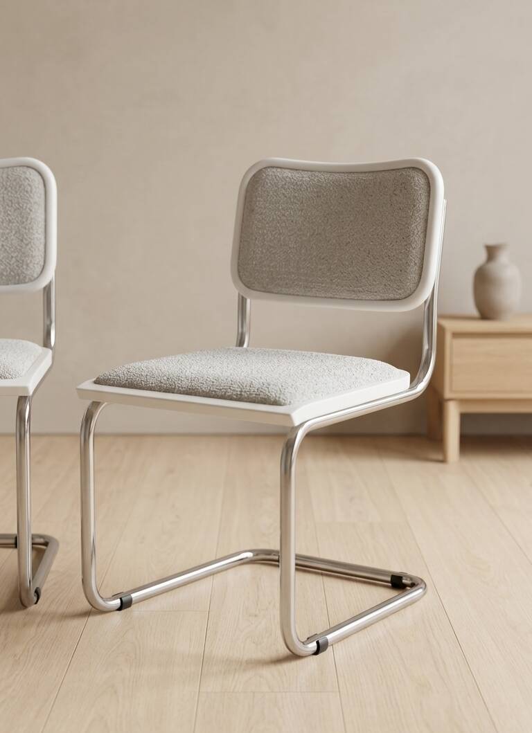 Set of 4 Marcel Breuer tubular chairs, mid-century modern Bauhaus chrome cantilever dining chairs, 20th century