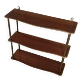 1950s wood and brass wall shelf