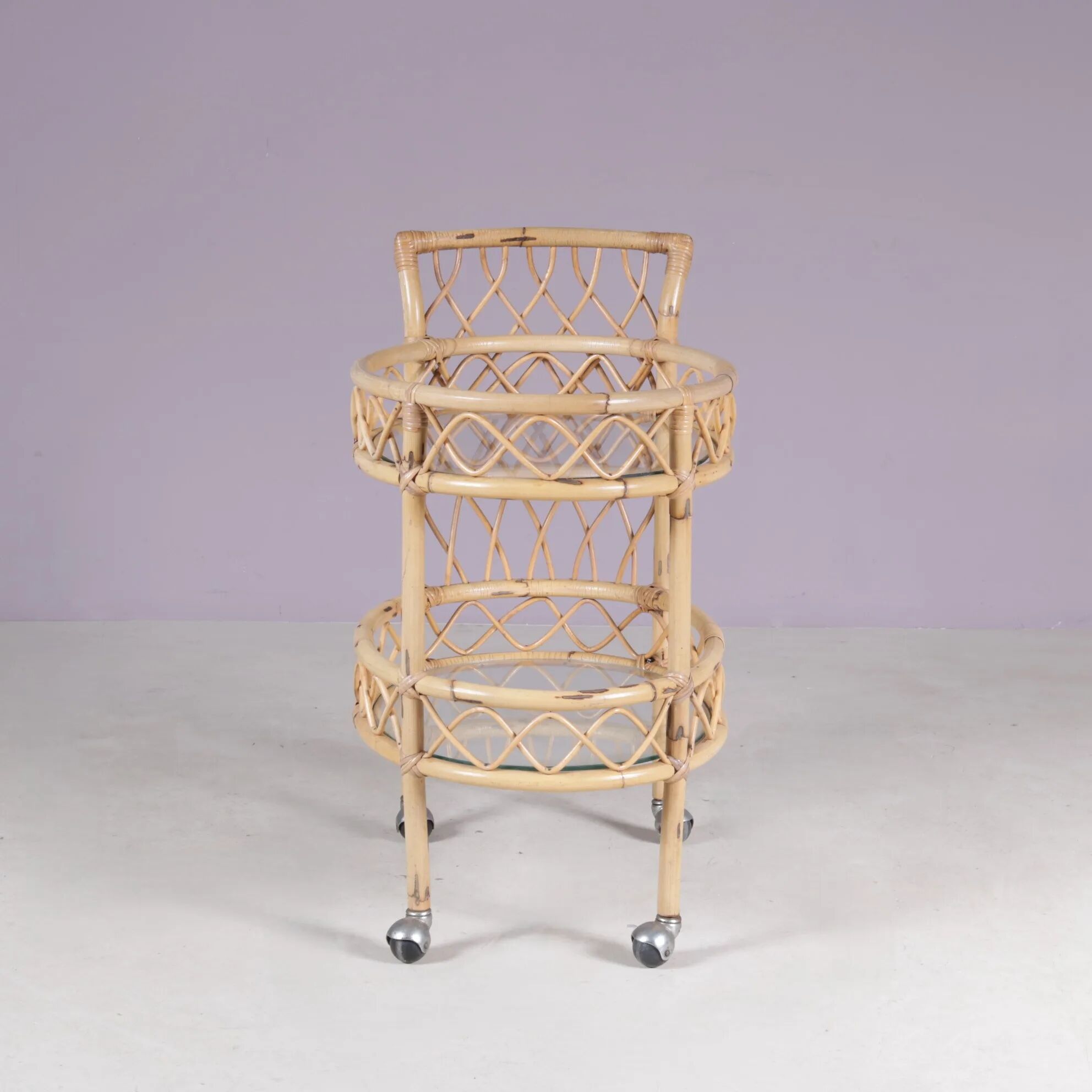 1950s bamboo trolley with two glass tops Italy