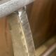 Rectangular wooden table, legs and spacer in hammered ironwork, 60s