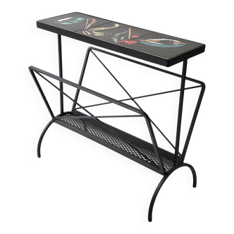 Vintage 1950s side table magazine rack ceramic & steel 50s 1950s music