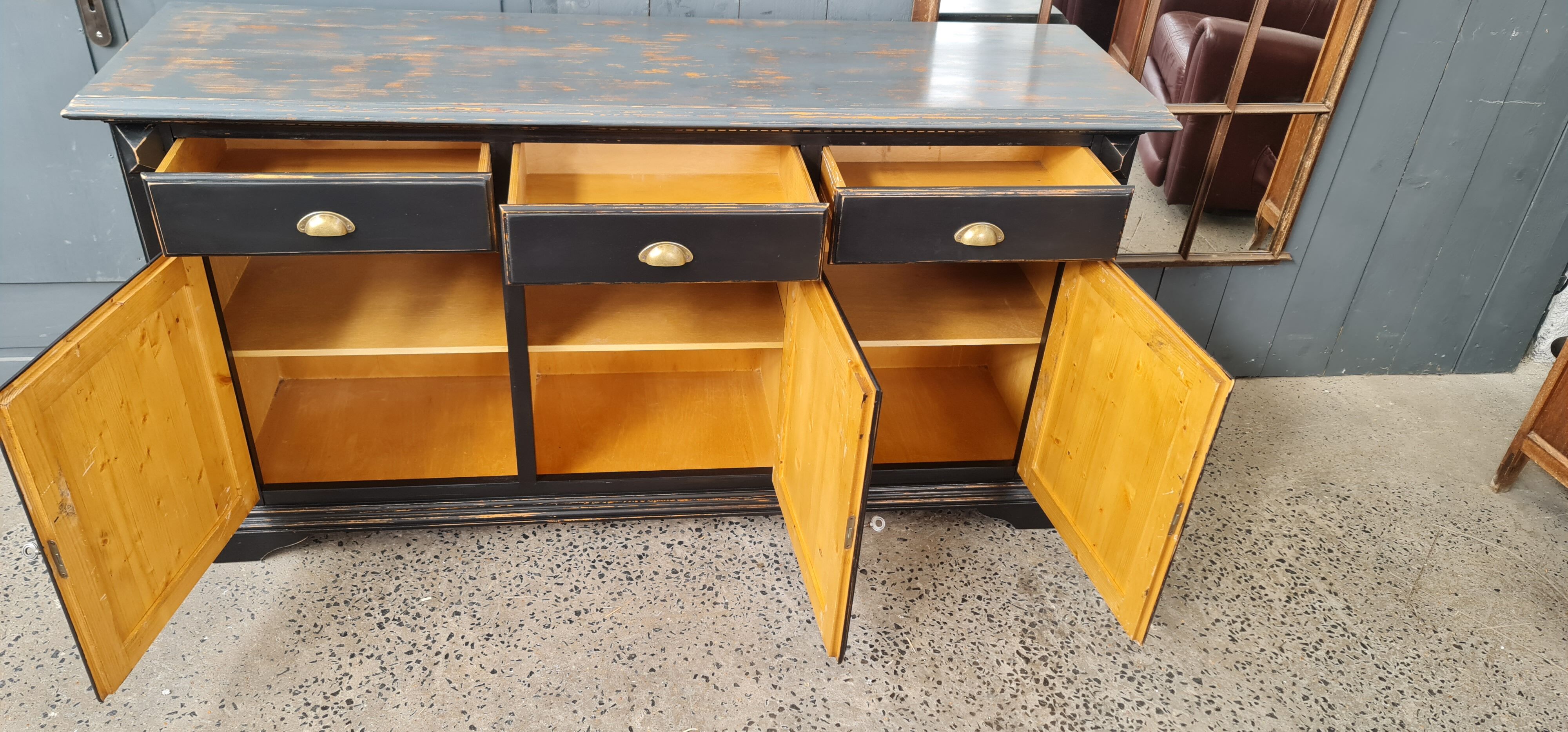 Three-door cabinet three drawers patina black