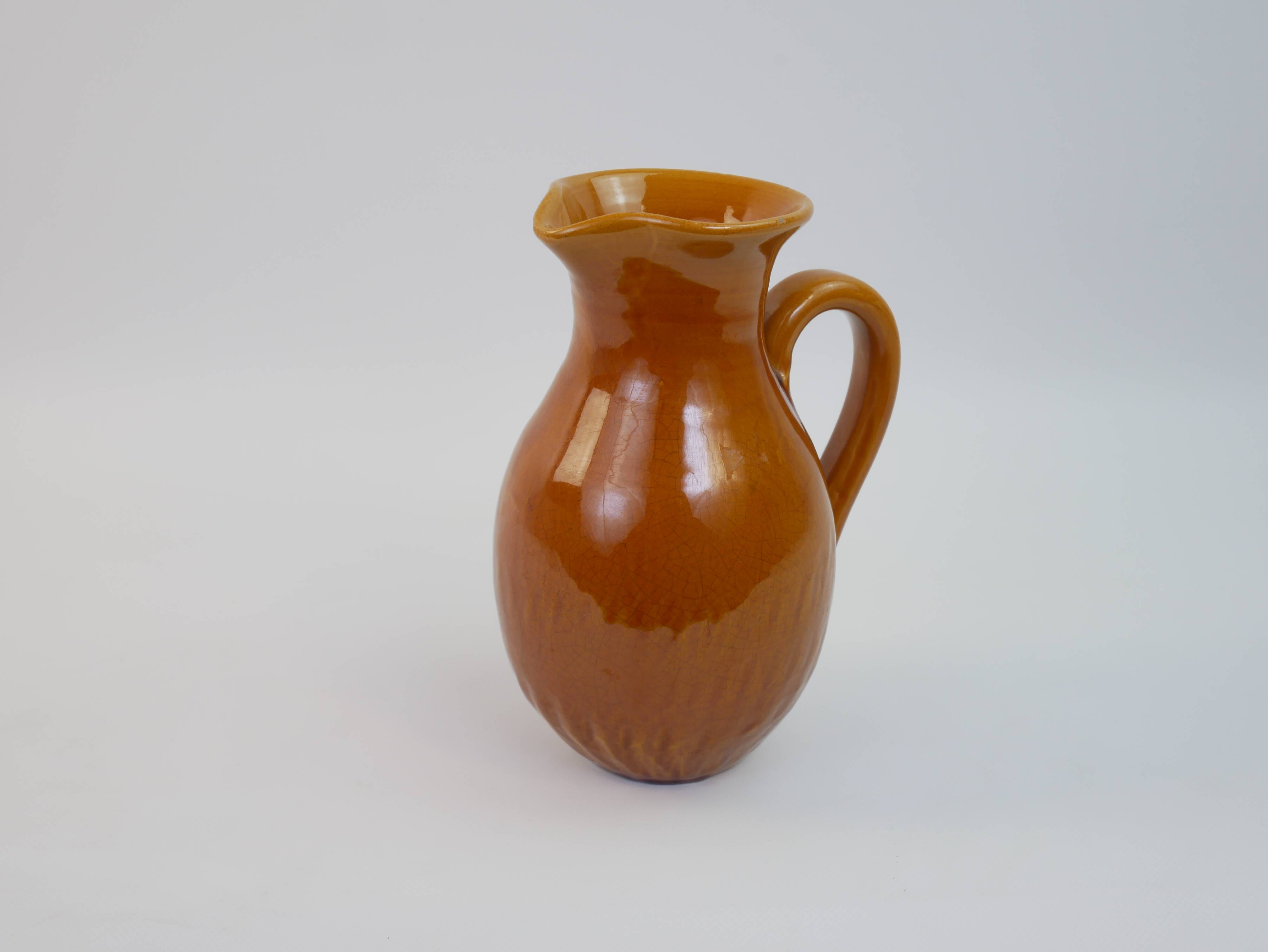 Yellow ochre ceramic pitcher signed Félix Céram Vallauris circa 1960