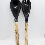 Buffalo horn and smooth bone handle serving cutlery set