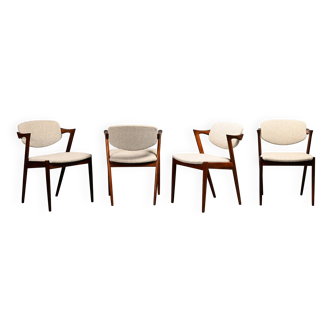 Chaises de salle à manger Kai Kristiansen modèle 42 en palissandre et tissu clair, Danemark