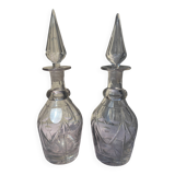 Paire de carafes en cristal – Louis-Philippe – taillées main – bouchons d’o