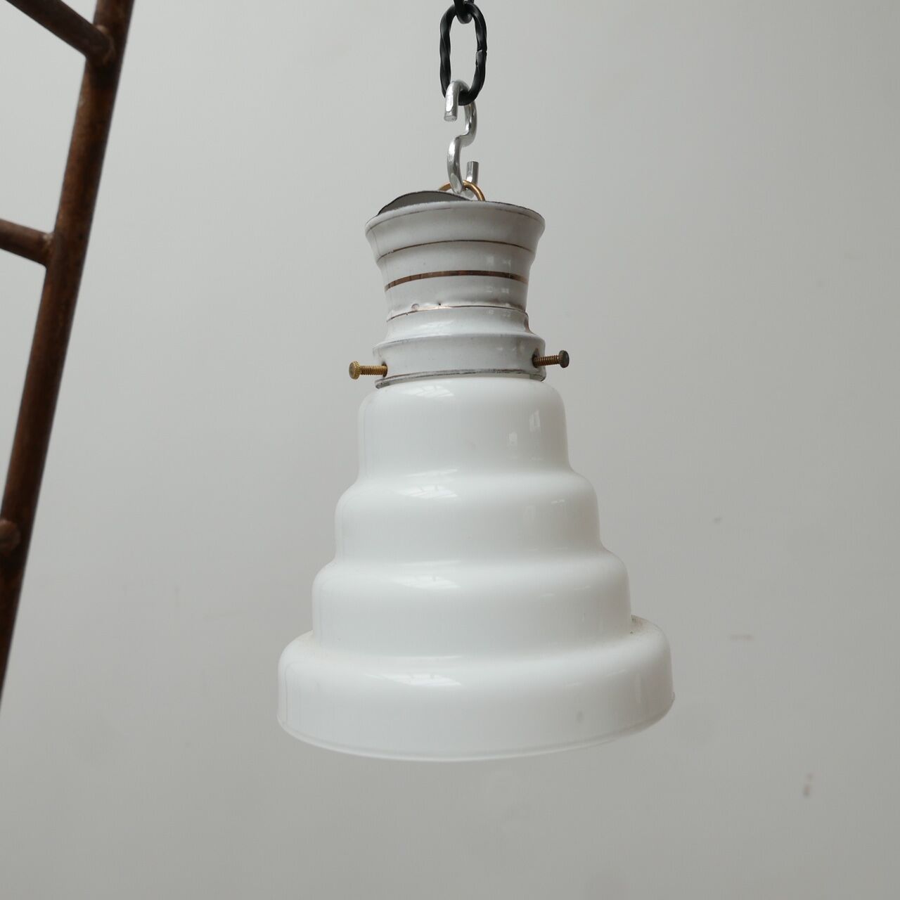 Antique stepped opaline glass pendant light