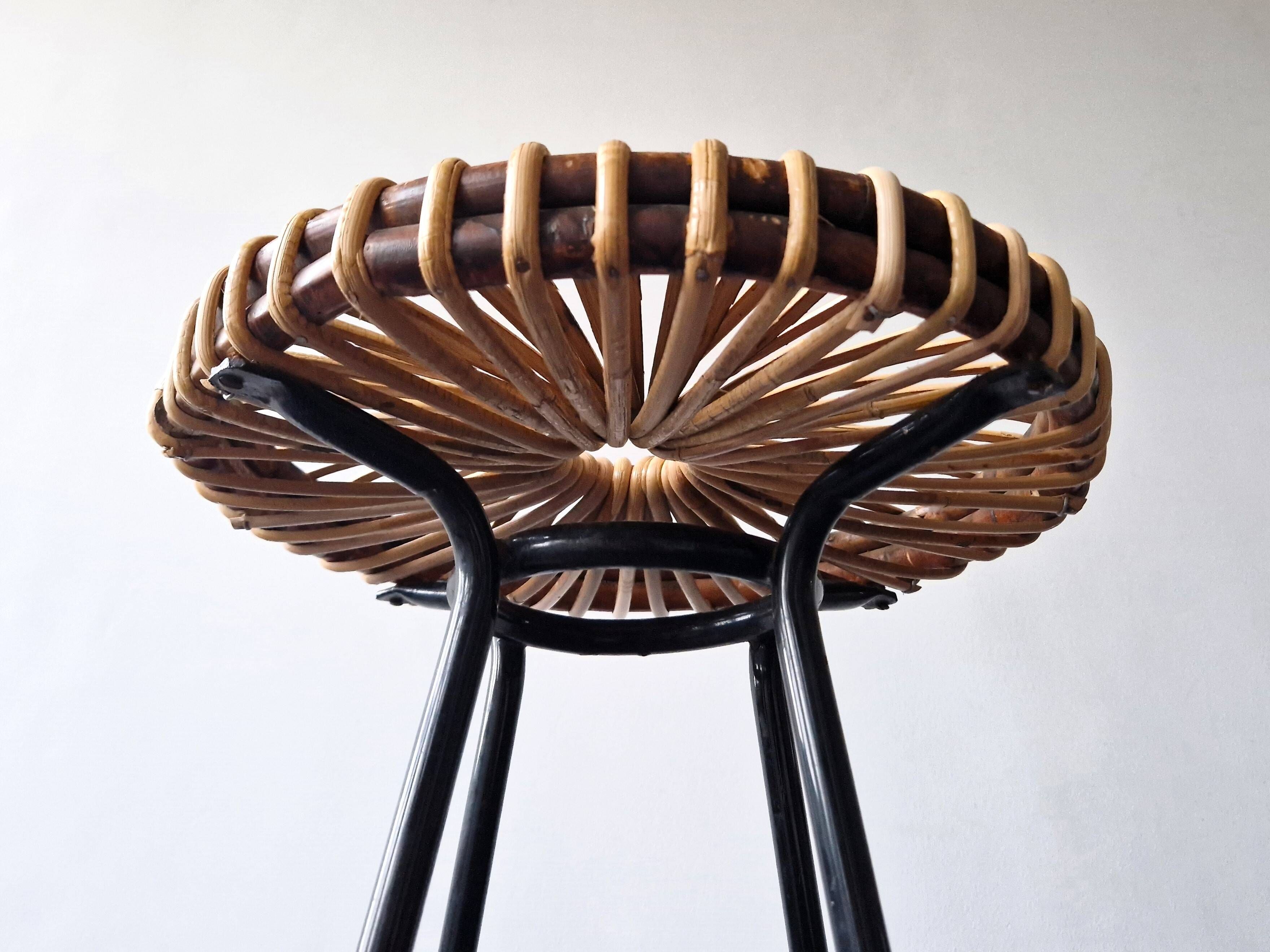 Ensemble de 4 tabourets en rotin pour Rohé Noordwolde, Pays-Bas 1960