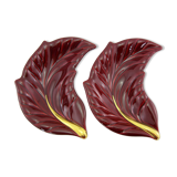 2 red and gold ceramic leaf-shaped bowls - Verceram France - vintage year