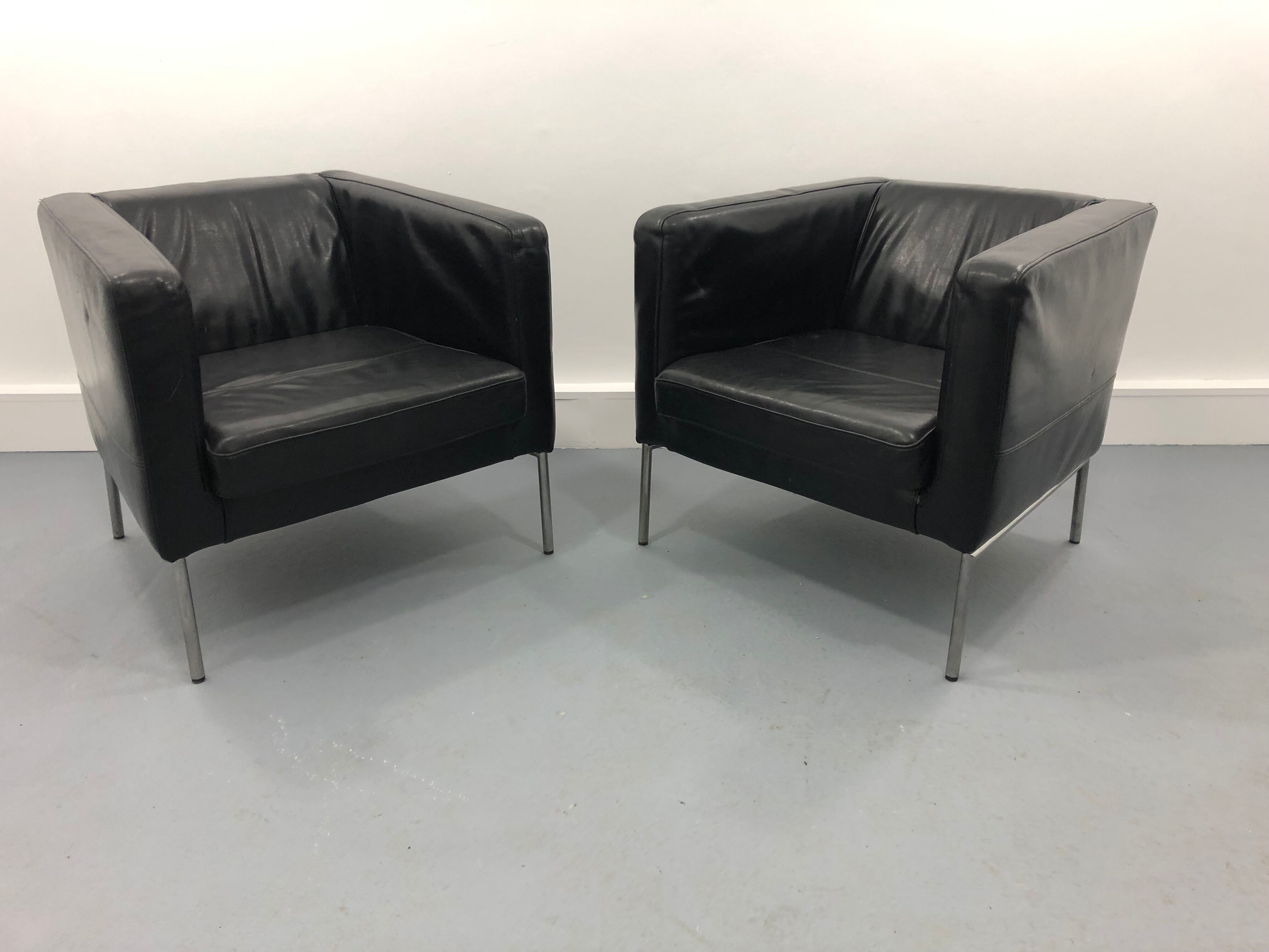 Armchairs leather black, 1980s,m set of 2