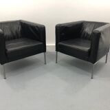 Fauteuils cuir noir années 1980