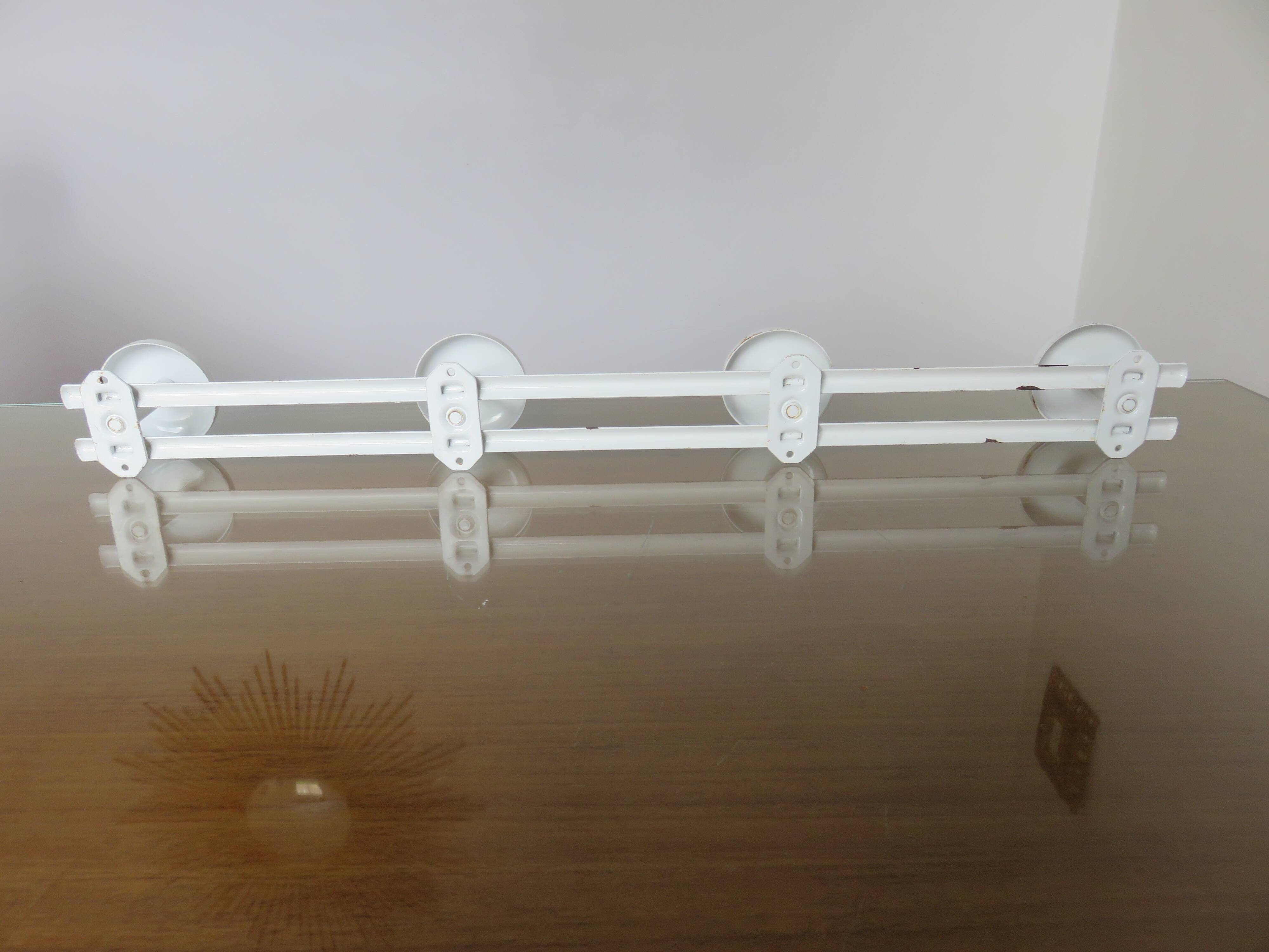 Wall coat rack with 4 hooks in white lacquered metal 1970