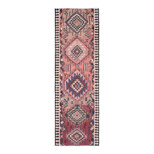 1970s Turkish Oushak Handmade Wool Cotton Orange Runner Rug 93x305