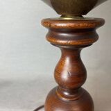 Lampe de table portugaise en bois et laitier en verre onyx 1960