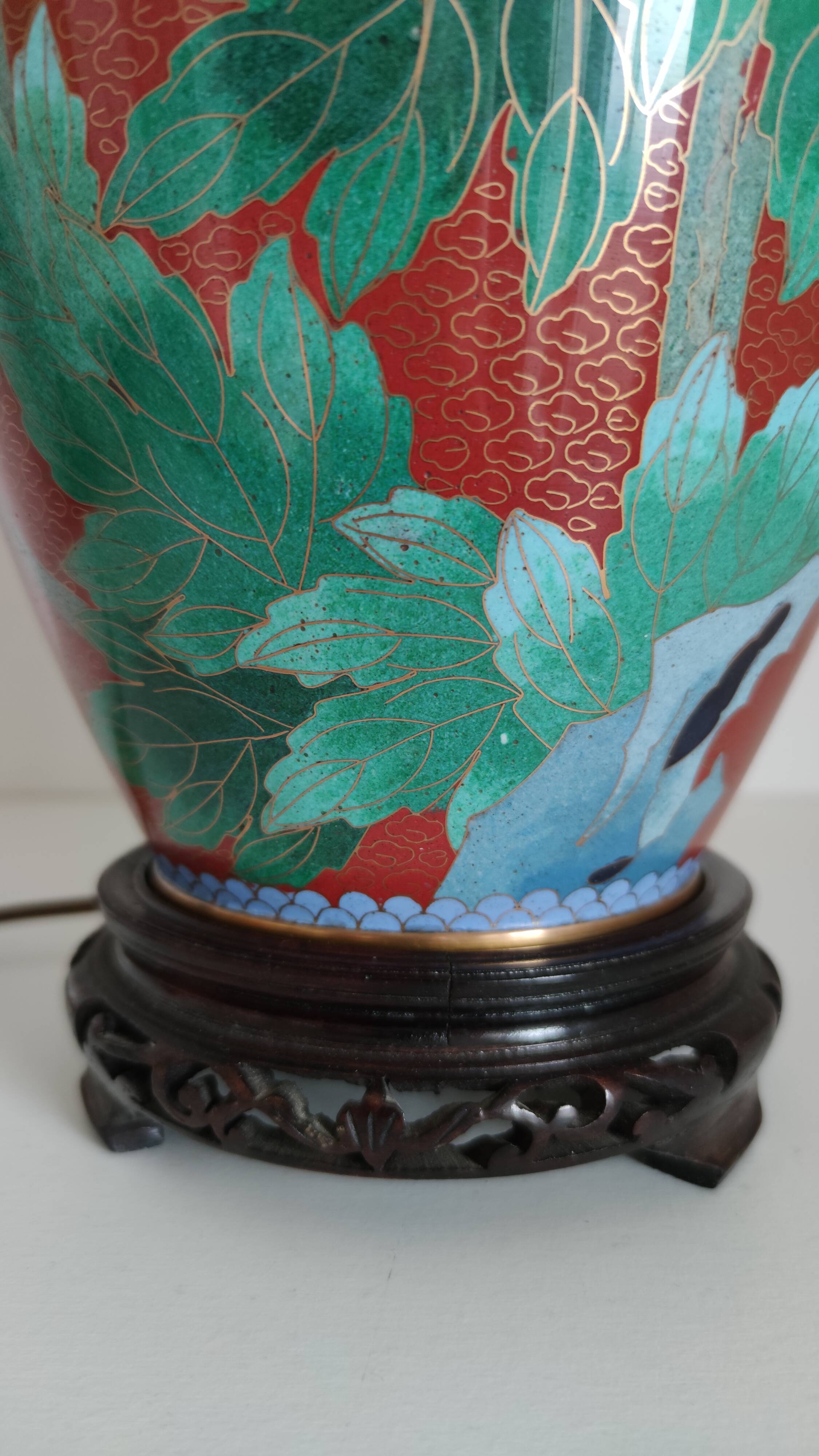 Large cloisonné lamp 77 a 100 cm of H , TBE