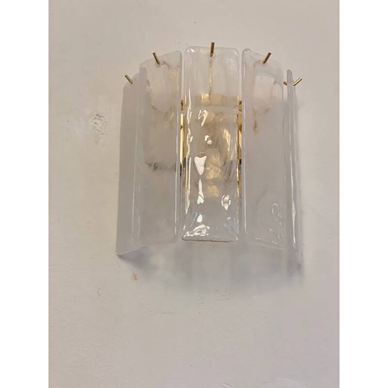 Set of Two Venied-White Alabastro Strips “Listelli” Murano Glass Gold 24k Wall Sconce by SimoEng