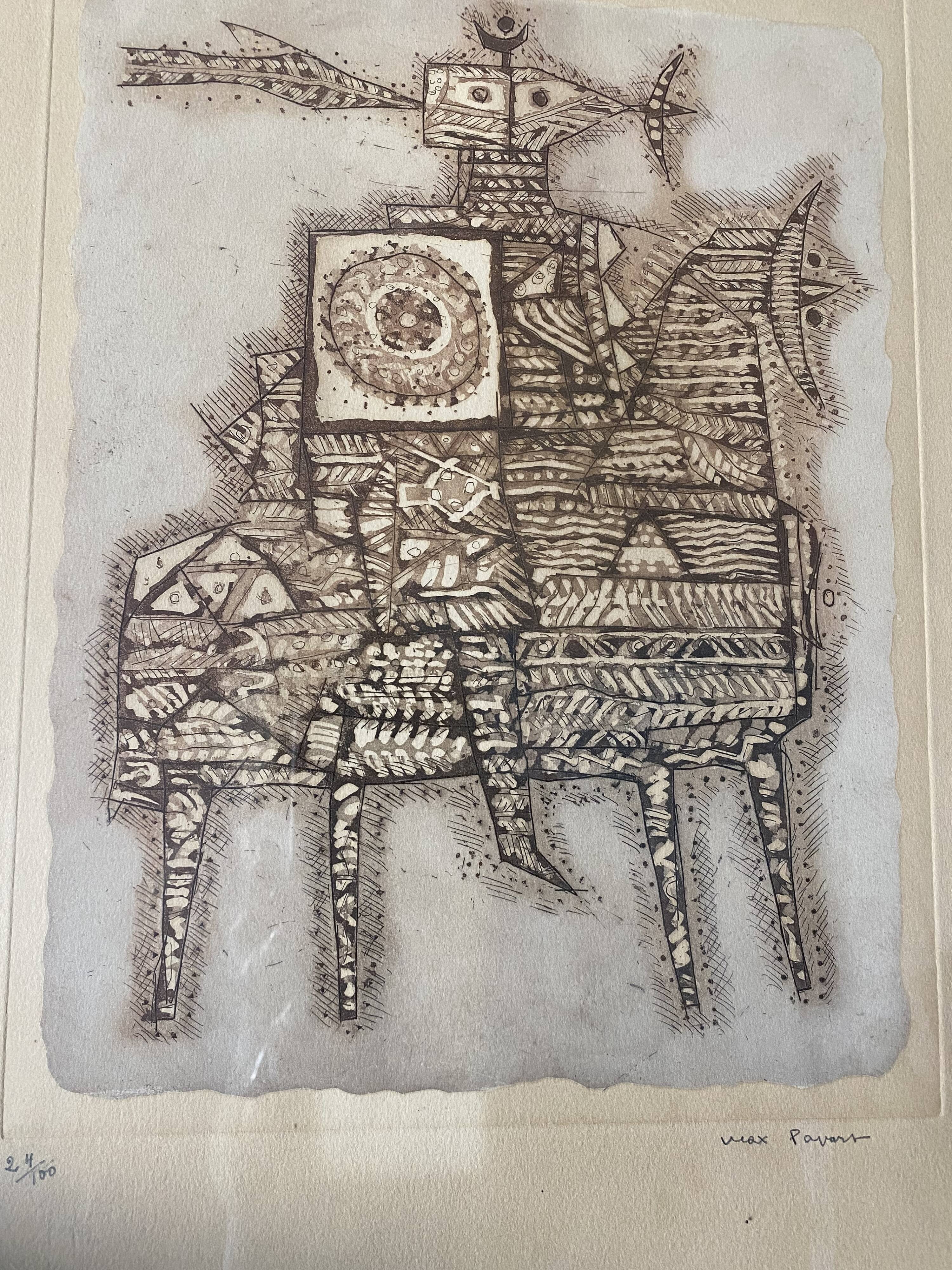 Lithograph Max Papart of the seventies theme of the rider