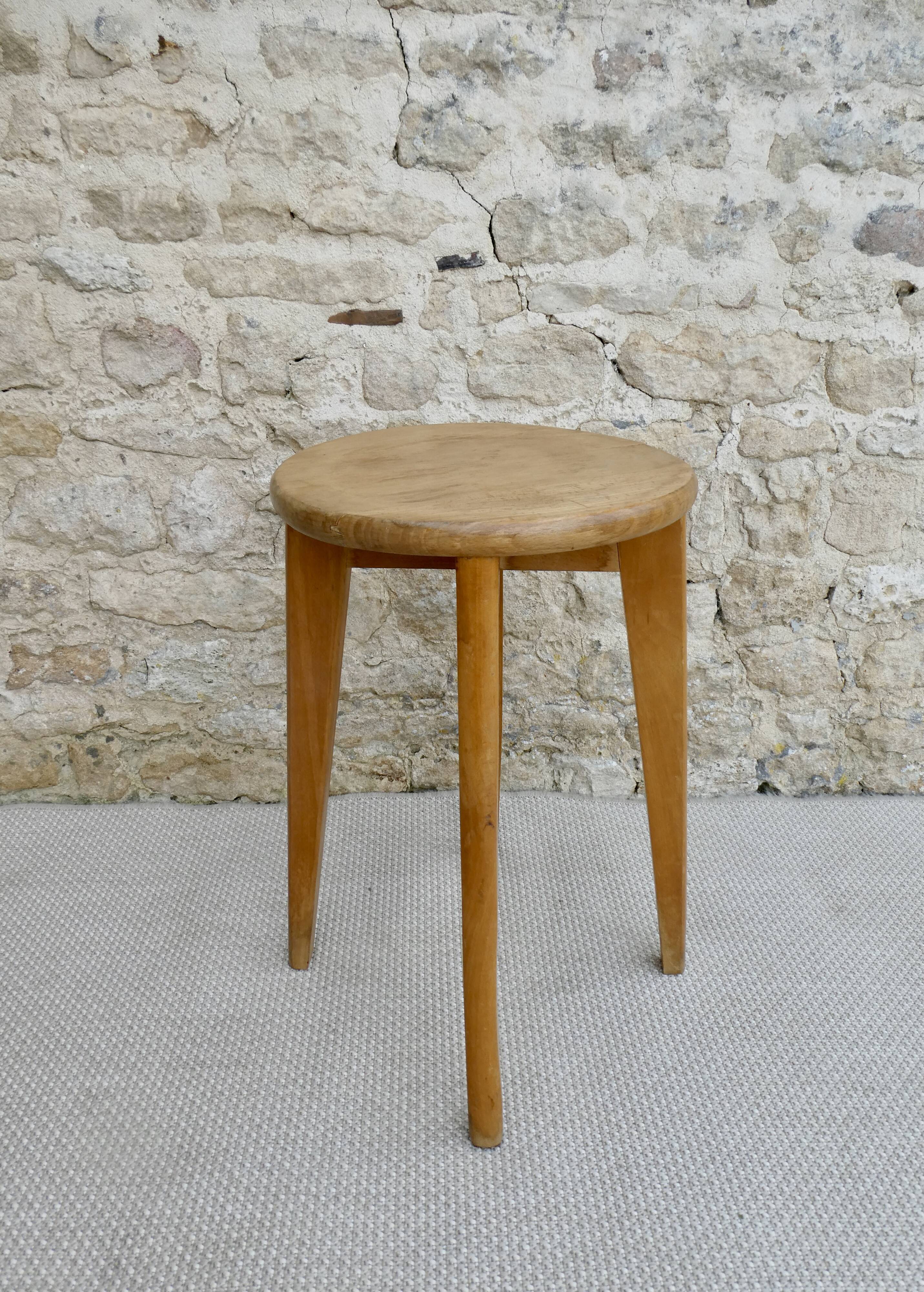 Solid wood stool from the 50s
