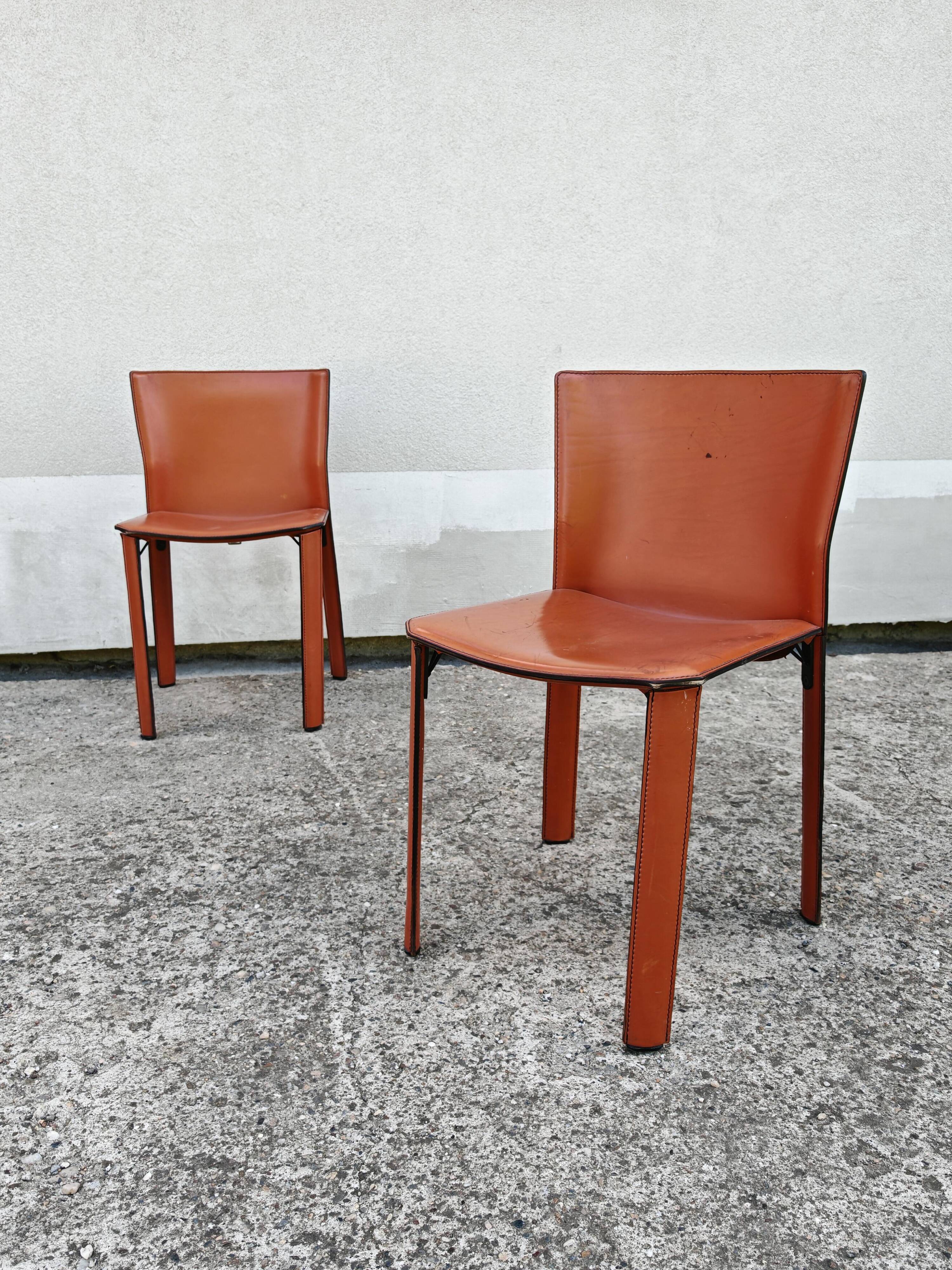 Postmodern pair of leather chairs by Giancarlo Vegni for Fasem 1984