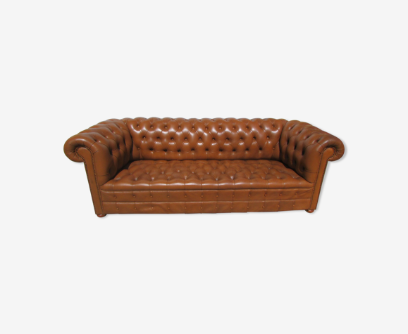 Sofa Chesterfield 3 seats patinated fawn leather