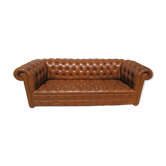 Sofa Chesterfield 3 seats patinated fawn leather