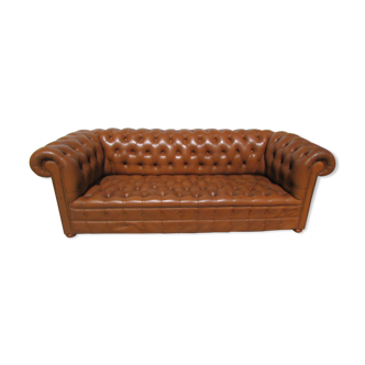 Sofa Chesterfield 3 seats patinated fawn leather