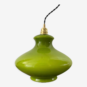 Seventies pendant lamp in green opaline