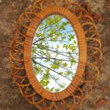 Oval Rattan Flower Mirror