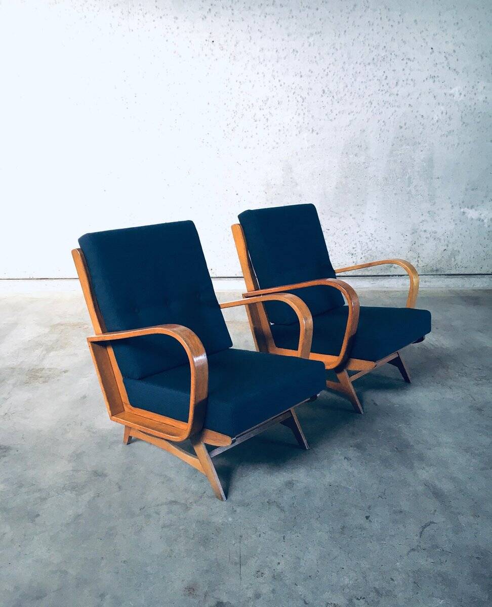 Mid-Century Modern Bentwood Lounge Chairs, Belgium, 1950s, Set of 2