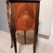 Louis XV style console bedside, curved faces, mahogany and rosewood marquetry decorated with flowers