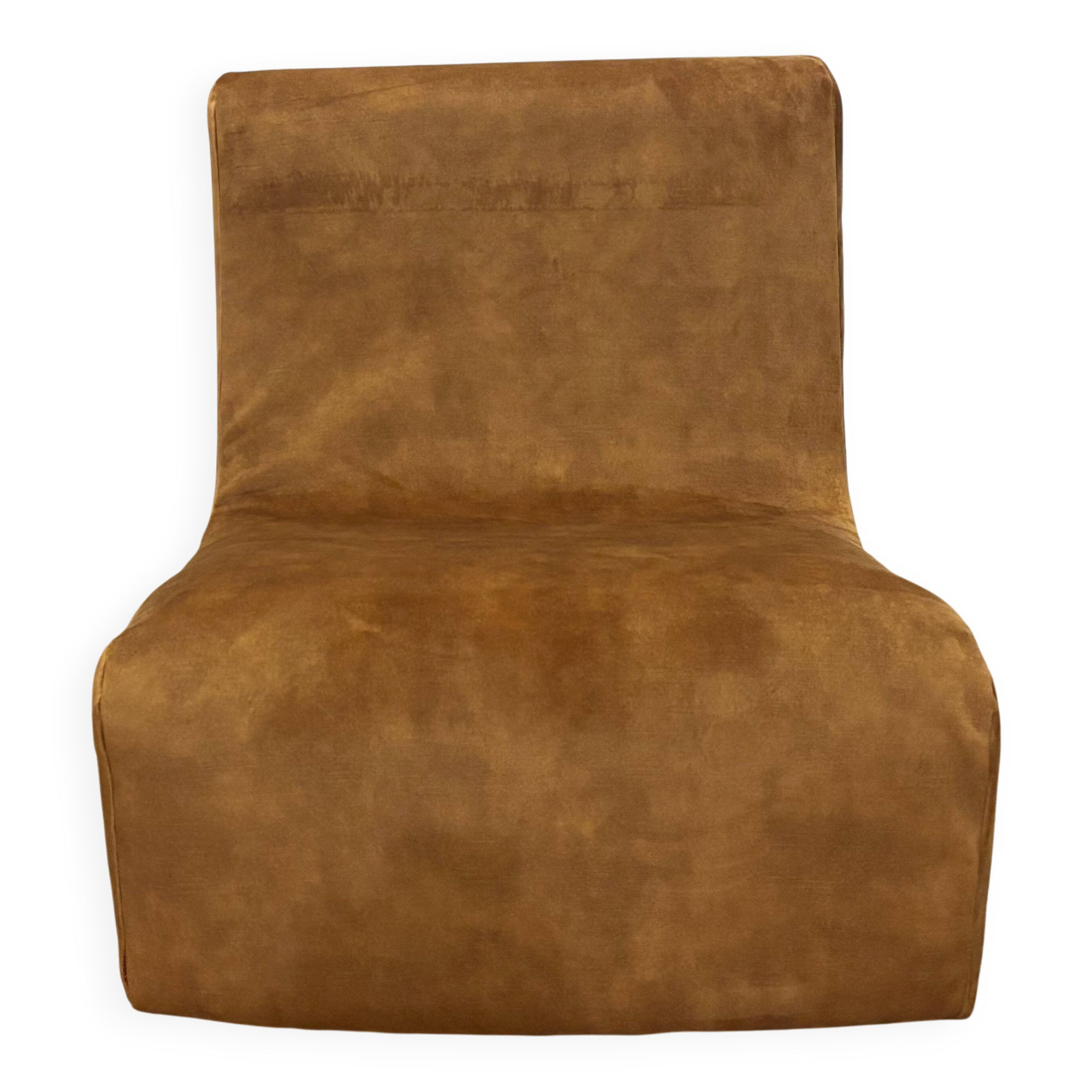 1970s chaise lounge reupholstered in cognac velvet