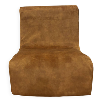 Chauffeuse années 70 retapissée velours cognac