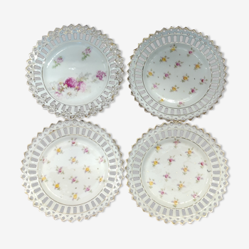 Set of 4 plates in Saxon porcelain, floral decoration