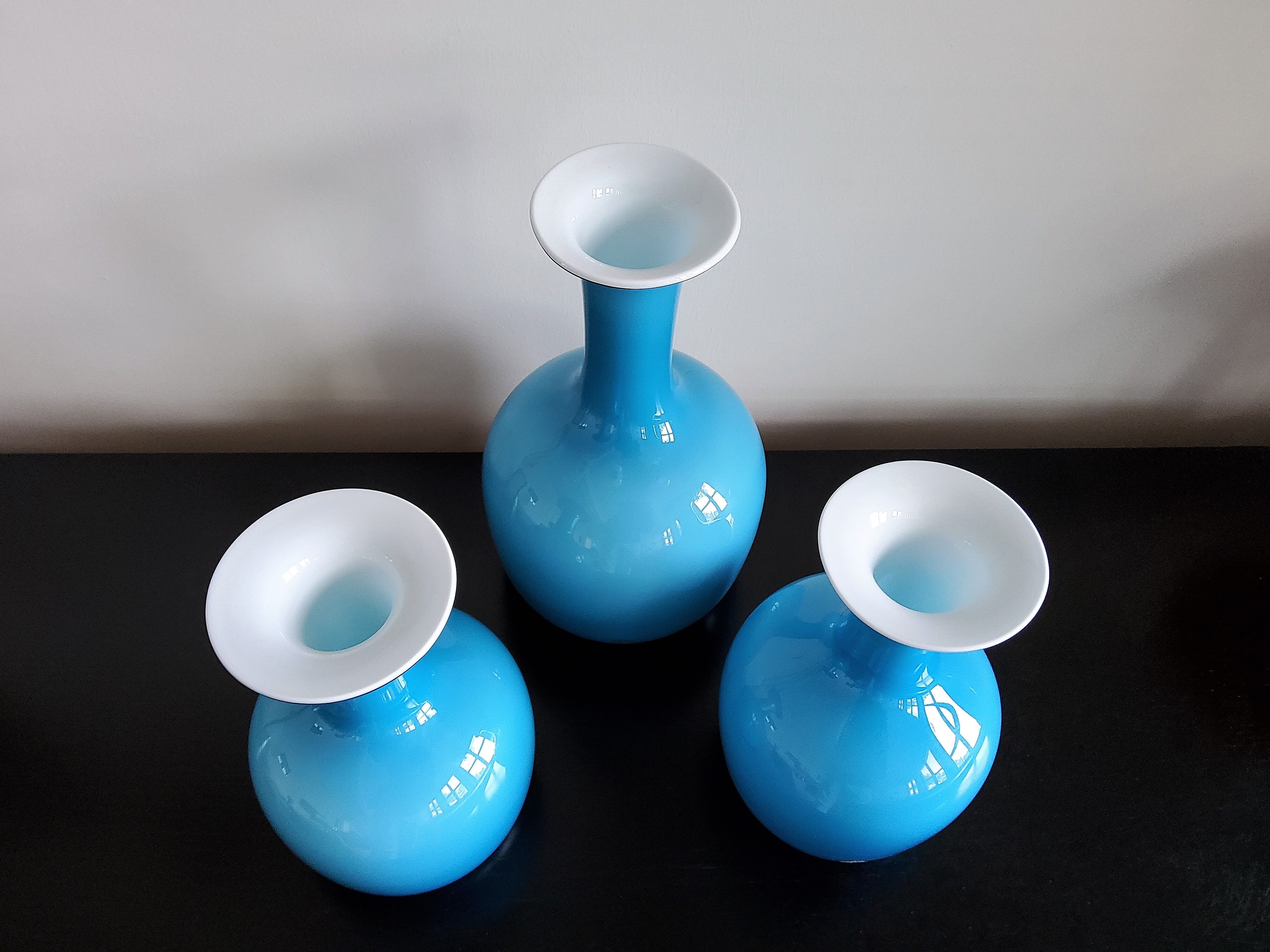 Set of 3 Opal Blue Glass 'Carnaby' Vases by Per Lütken for Holmegaard