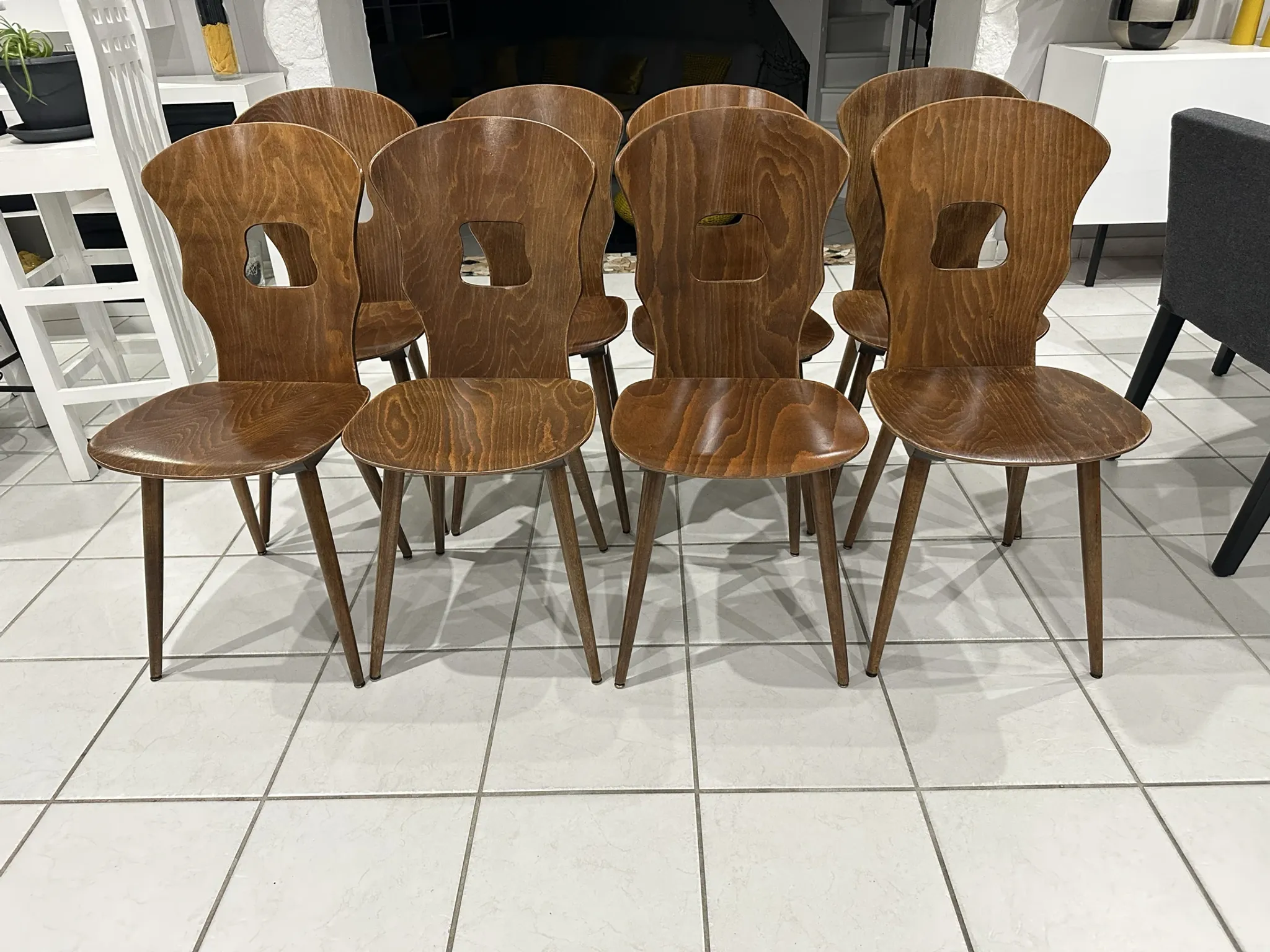 Set of 8 vintage Baumann bistro chairs from the 1970s.