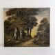 Old oil painting on canvas of a forest landscape.