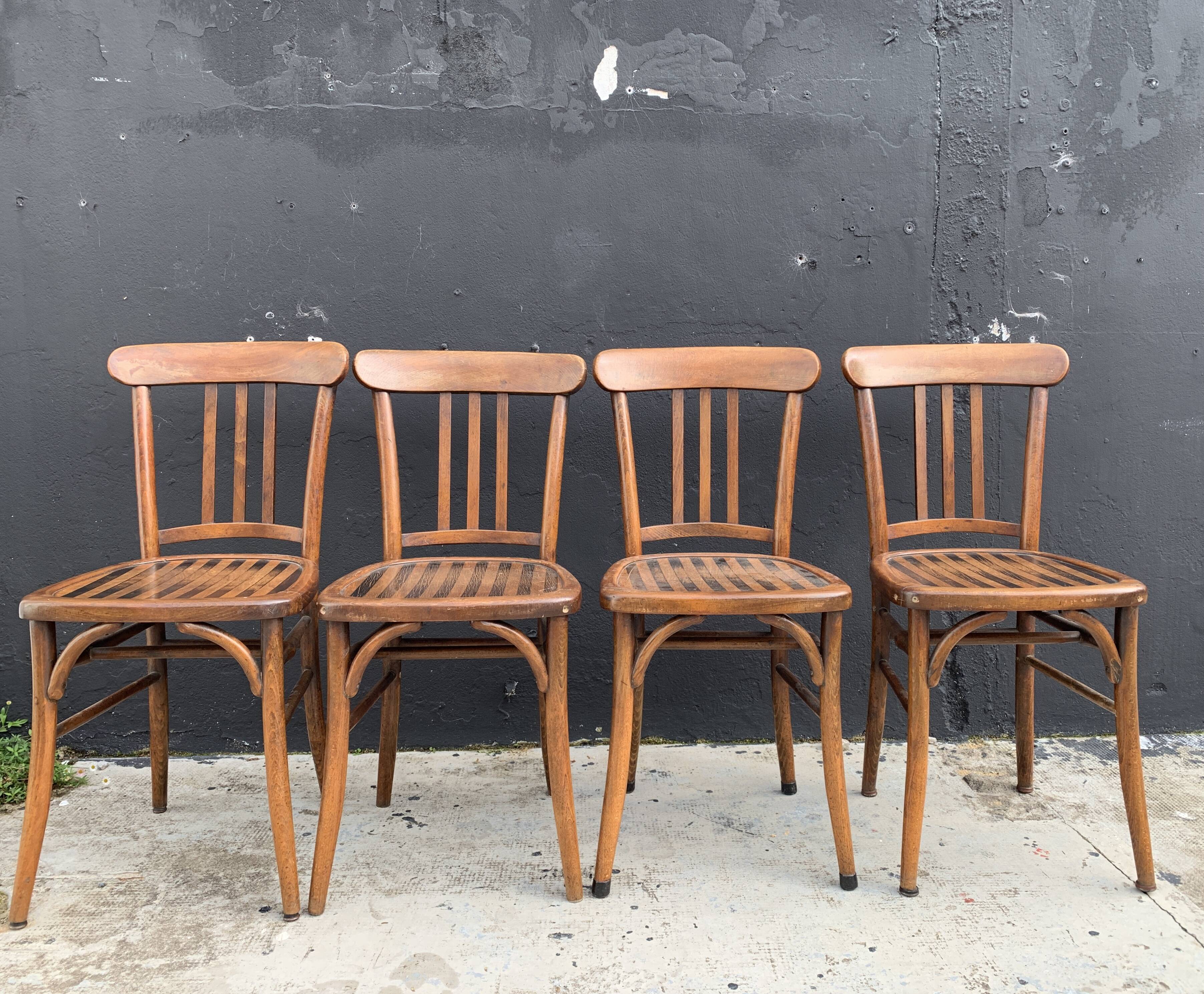 Set of 4 curved wooden bistro chairs