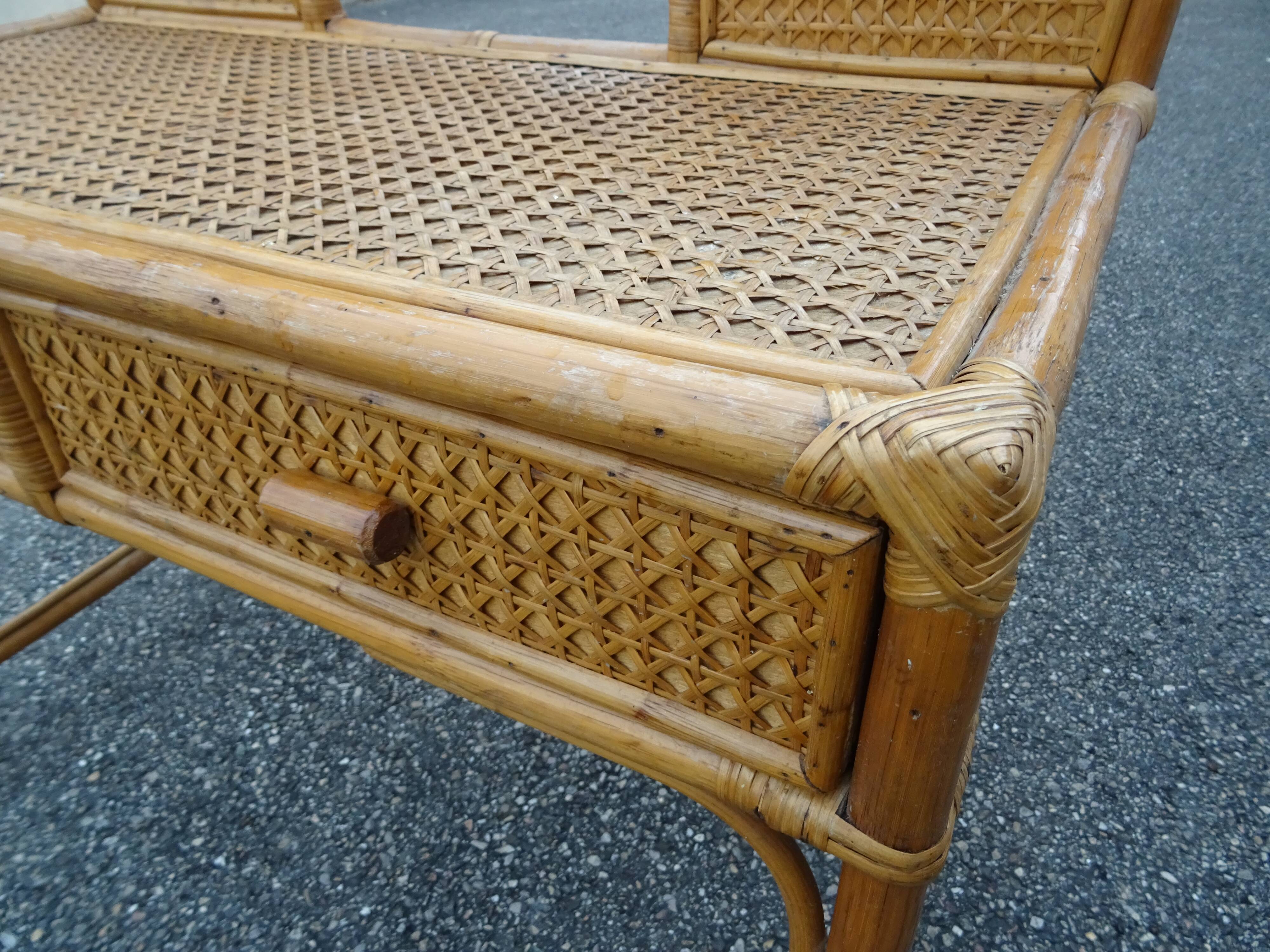 Dressing table in rattan and vintage bamboo year 60/70