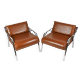 Pair of metal and leather armchairs from the 60s