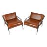 Paire de fauteuils en metal et cuir années 60