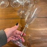 5 large tulip-shaped crystal glasses for wine or water.