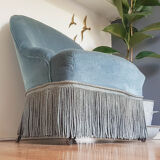Velvet Ottoman Chair vintage toad velvet blue 70s